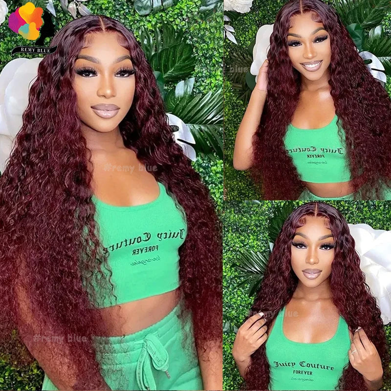 Burgundy Water Wave Human Hair Wigs for Black Women 13X6 13x4 Lace Front Human Hair Wig Remy Curly Human Hair Lace Frontal Wigs