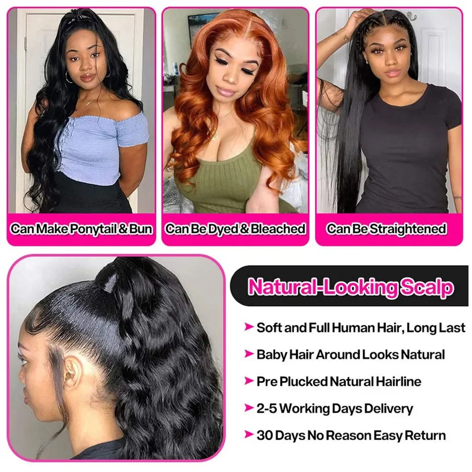 Body Wave Lace Front Human Hair Wigs 250 Density Brazilian Hair 13x4 Lace Frontal Wig For Black Women Pre Plucked With Baby Hair