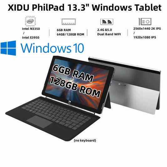 6GB RAM 64GB/128GB ROM 13.3" Intel Celeron N3350 64-Bit Windows 10 XIDU Tablet Type C 2560x1440 2K IPS HDMI 2x USB 3.0 Port