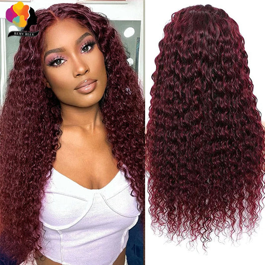 Burgundy Water Wave Human Hair Wigs for Black Women 13X6 13x4 Lace Front Human Hair Wig Remy Curly Human Hair Lace Frontal Wigs