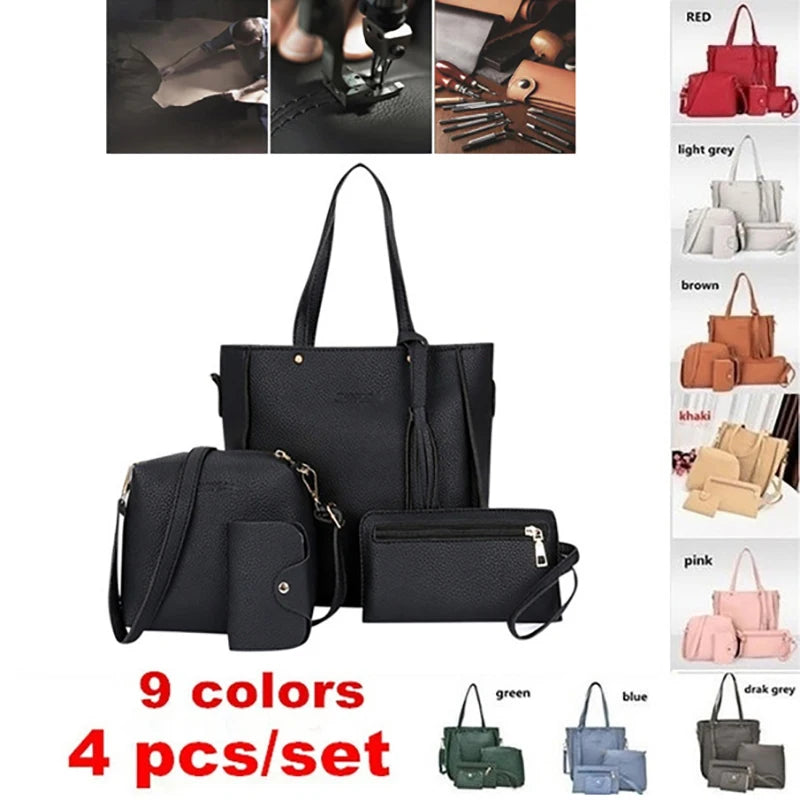 4pcs/set Handbag Messenger Bag Set Ladies Leather Bag Set Polyester Shoulder Bag 9 Colors