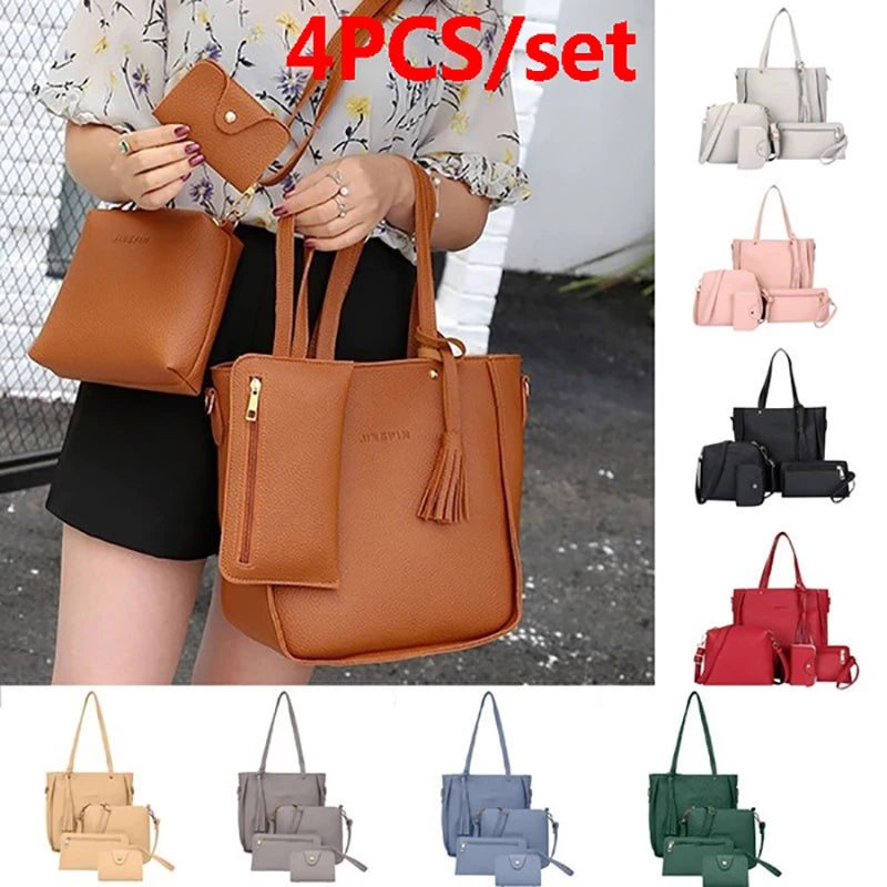 4pcs/set Handbag Messenger Bag Set Ladies Leather Bag Set Polyester Shoulder Bag 9 Colors