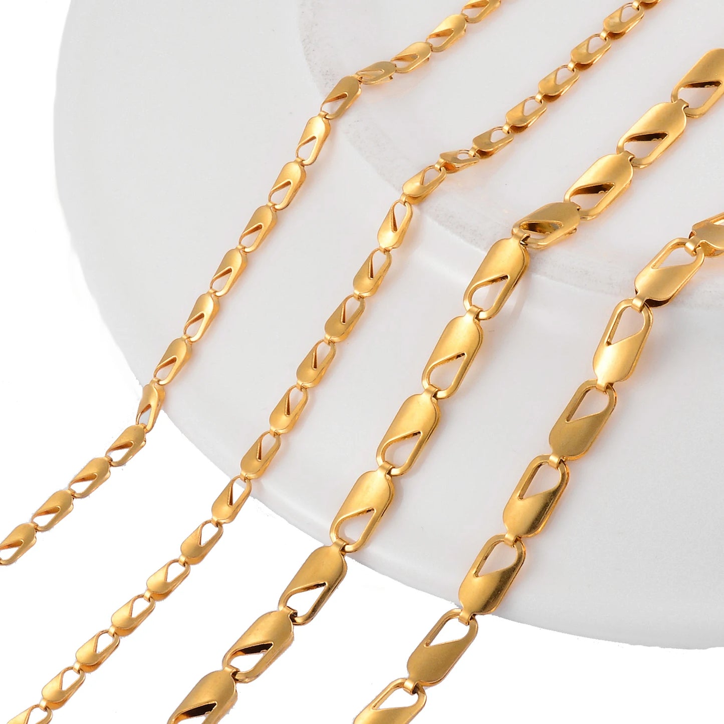 14 To 30 Inches Stainless Steel Gold Color  Hollow Rectangle Bead Lock Chain Necklace Personality Fashion Jewelry As A Gift