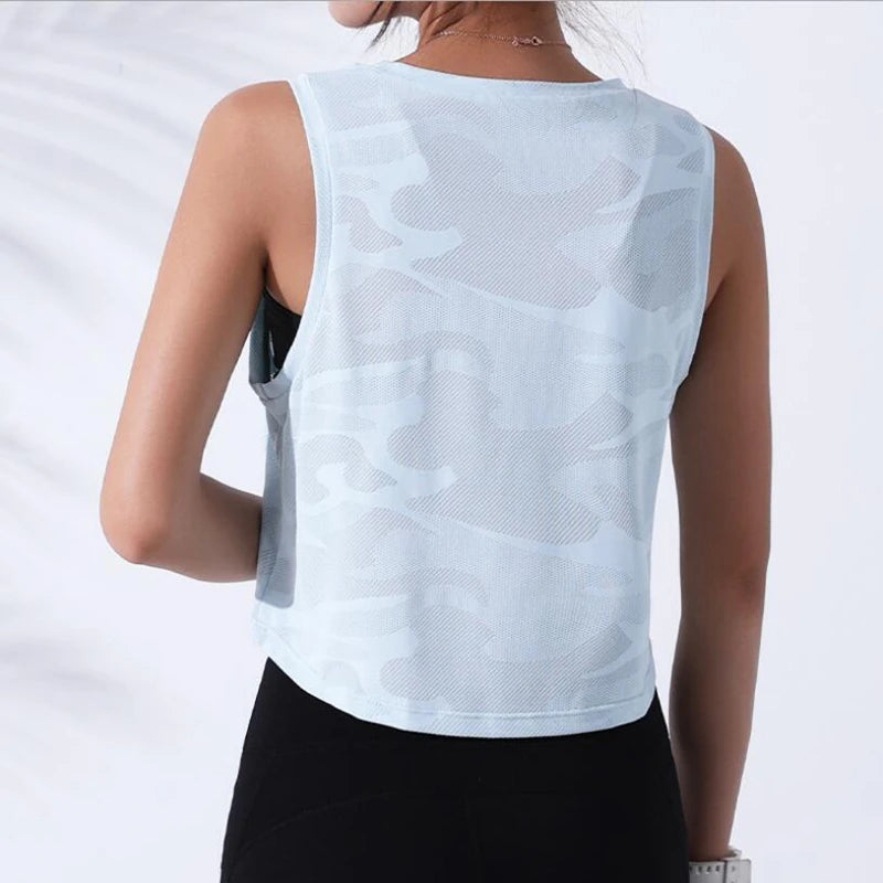 Women Camouflage Running Vest Fitness Crop Top Sleeveless Mesh Yoga Shirts Breathable Workout Gym Tank Tops Female Sportswear