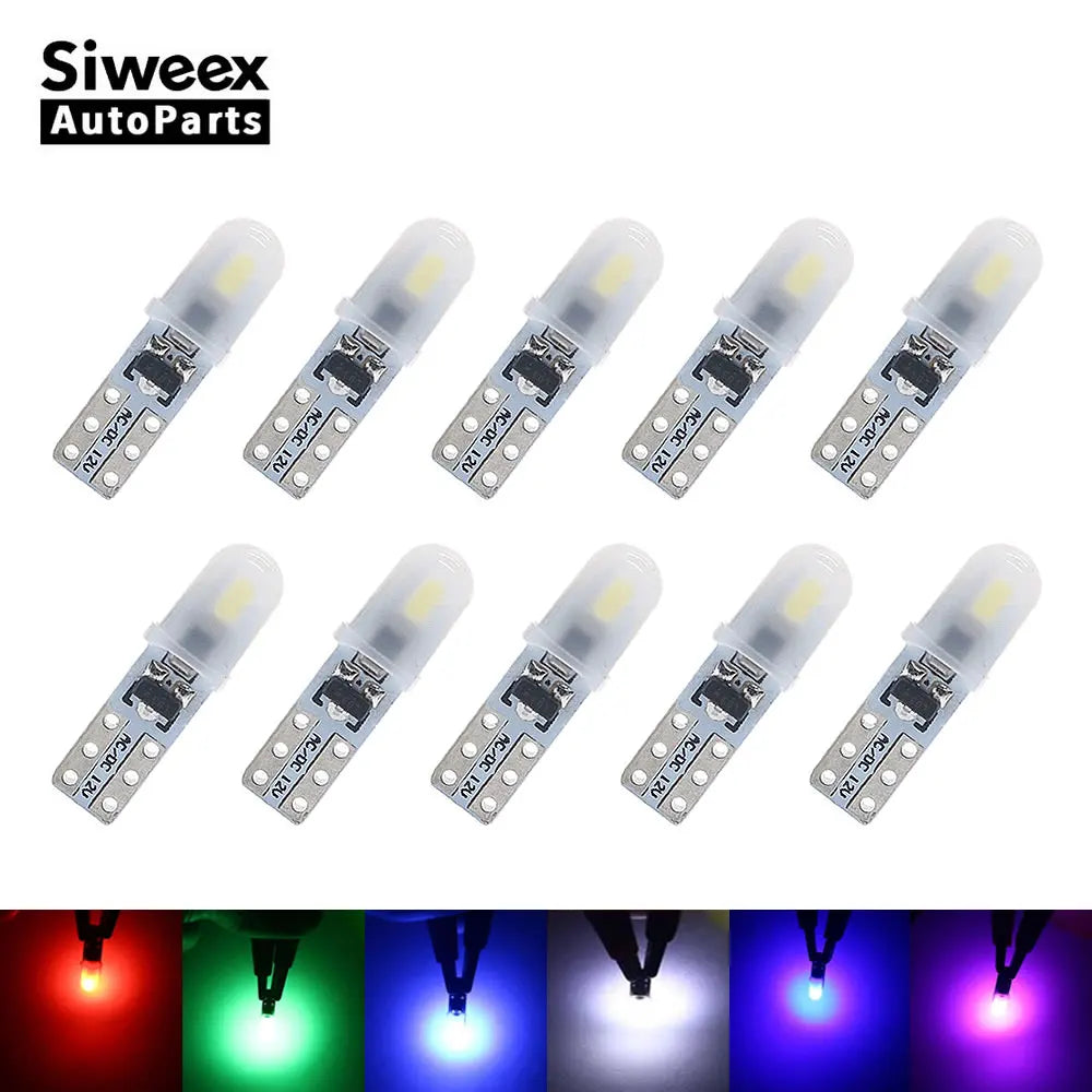 10 Pcs T5 Auto Car Dashboard Lights 2 3014 SMD Reading Instrument Panel Lamp No Polarity Led Bulb White 12V DC