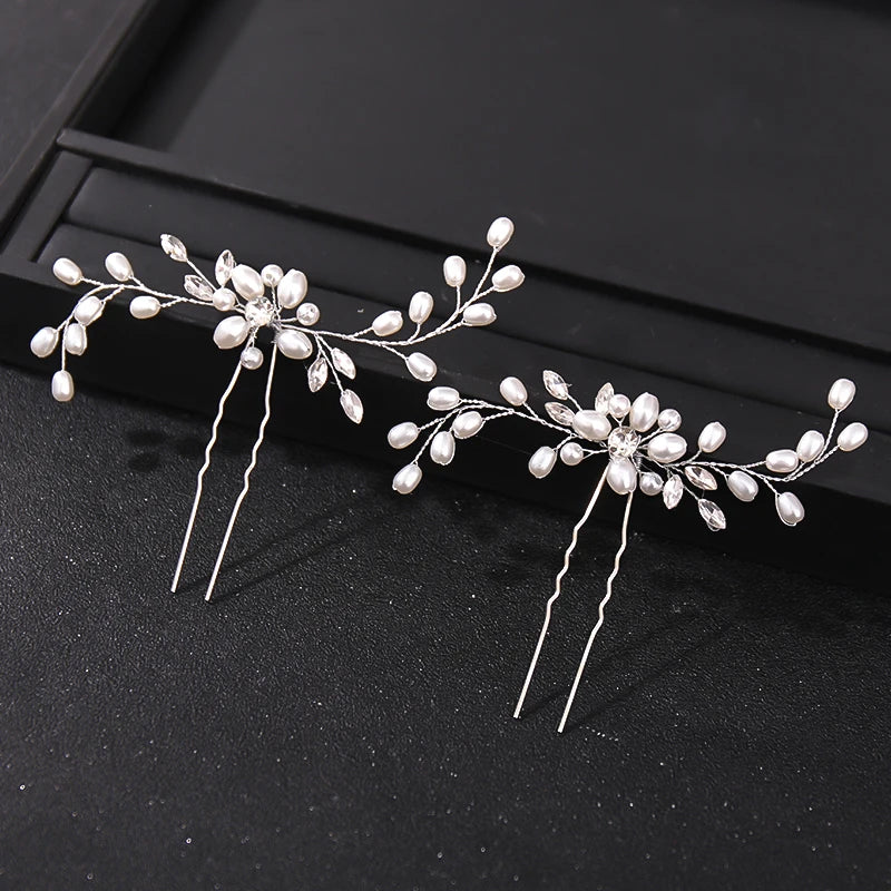 Fashion Crystal Pearl Rhinestone Hairpins Stick Hair Clip For Women Bridal Hair Accessories Party Wedding Hair Clips Jewelry