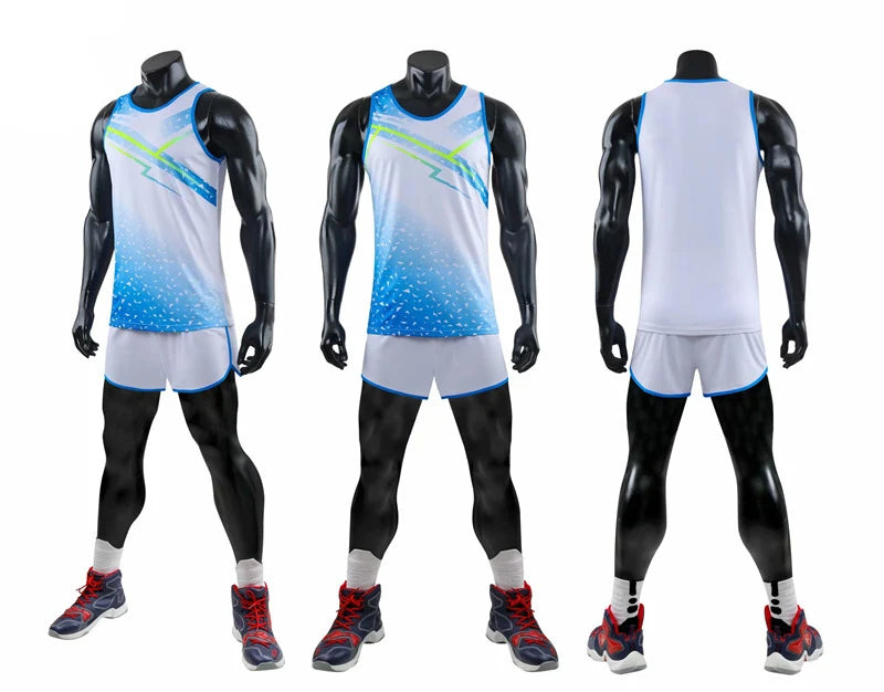 Men Women Camisetas Vest+Shorts Competition Running Set Track and field Sportswear Sprint Running Suit T-shirts Marathon Clothes