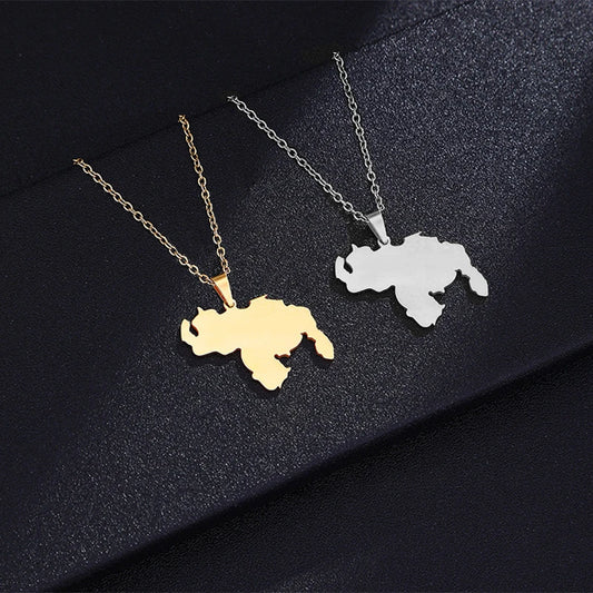 2022 New Venezuela Map Pendant Necklaces Silver Color/Gold Color Stainless Steel Chain Necklace Choker Venezuelan Jewelry