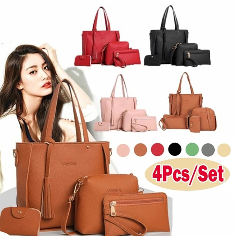 4pcs/set Handbag Messenger Bag Set Ladies Leather Bag Set Polyester Shoulder Bag 9 Colors