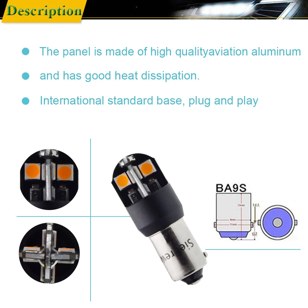 2x H21W BAY9S BA9S T4W T11 BAX9S H6W BAW9S HY21W LED Car Auto Backup Reverse Light Turn Bulb Side Lamp White Amber 6V 12V 24V AC