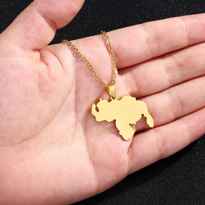 2022 New Venezuela Map Pendant Necklaces Silver Color/Gold Color Stainless Steel Chain Necklace Choker Venezuelan Jewelry