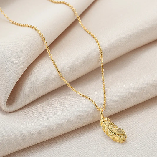 MEYRROYU Stainless Steel Feather Pendant Necklace For Women Gold Color Fine Chain 2021 Trend Romantic Party Gift Fashion Jewelry