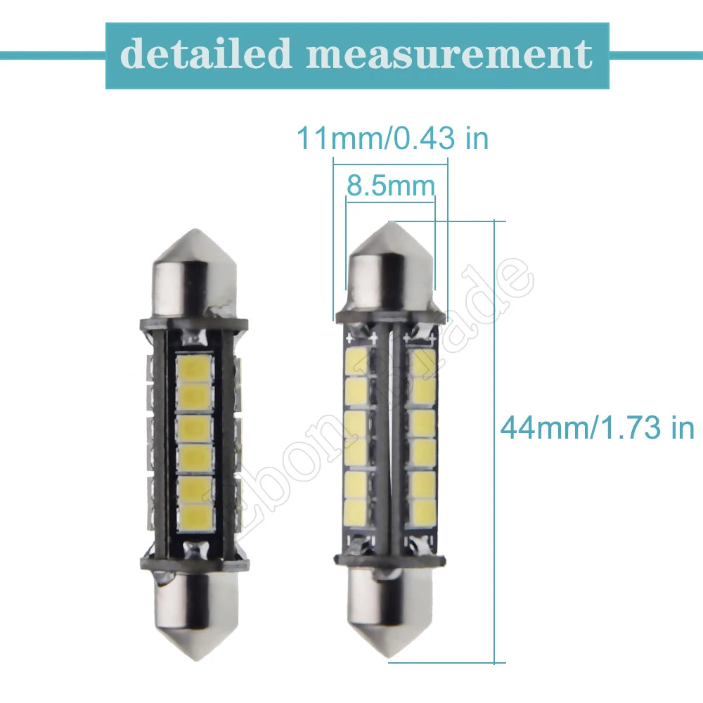 Pair 24V 24 Volt DC 44mm 1.73" LED Festoon Car Bulb White 3030 24SMD Licence Plate Light Truck Interior Dome Map Reading Lamp