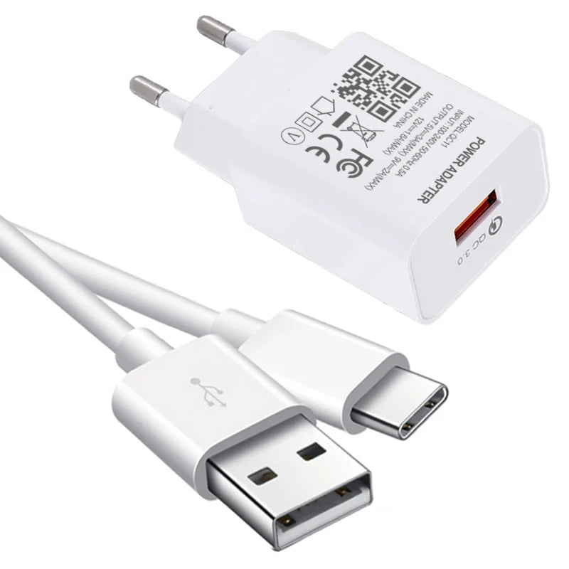 Fast Charger For Samsung Galaxy S21 Ultra S20 S10 S9 S8 Plus M31 A71 USB Power Adapter Quick Charge 3.0 Type C USB Charger Cable