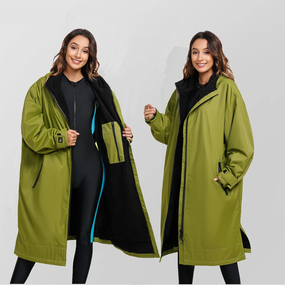 Waterproof Surf Changing Robe Outdoor Coat Lamb Wool Jacket Hooded Cloak Beach Surfing Pool Lining Anorak Raincoat Unisex