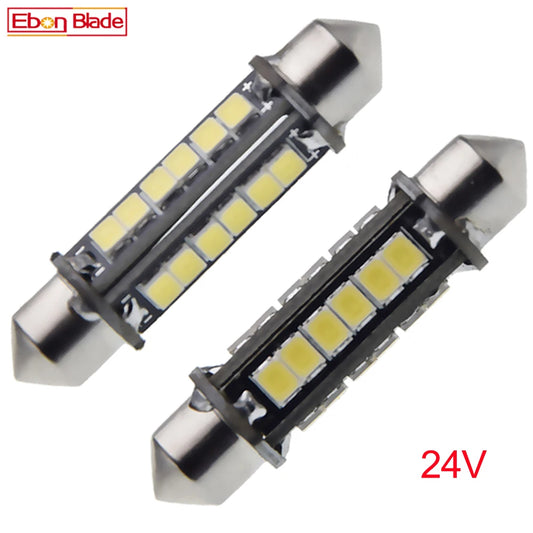 Pair 24V 24 Volt DC 44mm 1.73" LED Festoon Car Bulb White 3030 24SMD Licence Plate Light Truck Interior Dome Map Reading Lamp