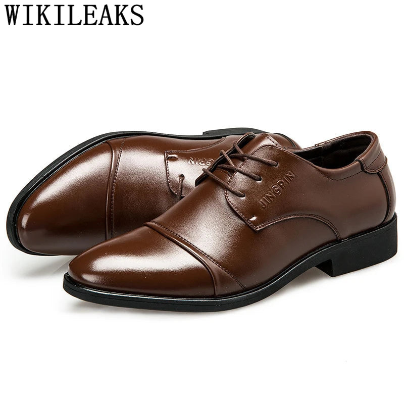 Formal Men Shoes Oxford Italian Mens Leather Shoes Brand Coiffeur Official Shoes Men Classic Big Size Brown Dress Buty Meskie