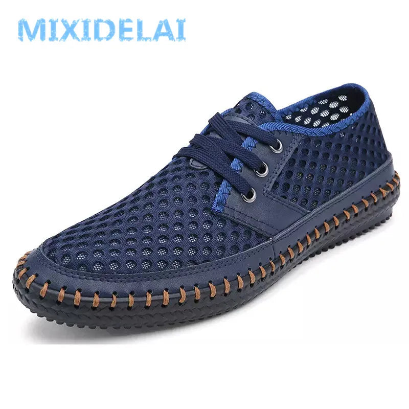 MIXIDELAI New Big Size 38-48 Summer Breathable Mesh Men Casual Shoes For Comfortable Handmade Men Lace-Up Loafers Male Shoes