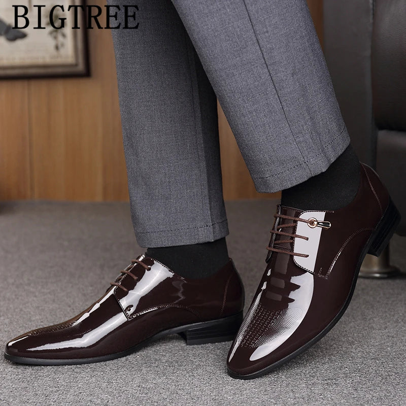 Patent Leather Wedding Shoes Men Formal Coiffeur Elevator Shoes For Men Italian Luxury Brand Men Official Shoes Chaussure Homme