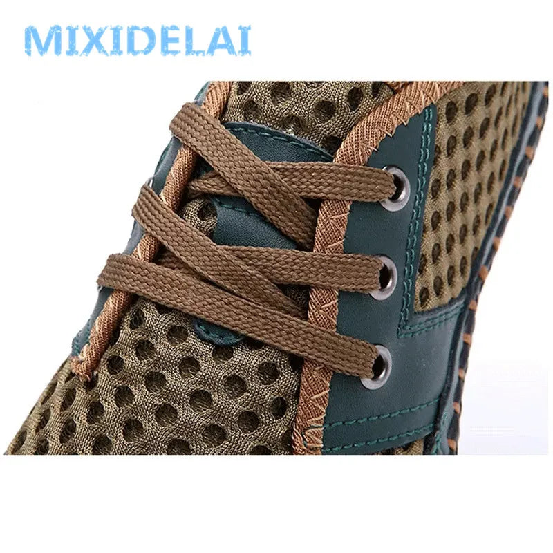 MIXIDELAI New Big Size 38-48 Summer Breathable Mesh Men Casual Shoes For Comfortable Handmade Men Lace-Up Loafers Male Shoes