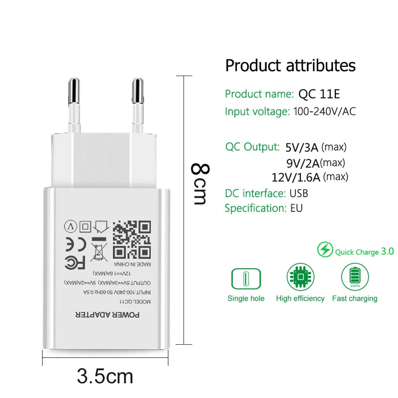 Fast Charger For Samsung Galaxy S21 Ultra S20 S10 S9 S8 Plus M31 A71 USB Power Adapter Quick Charge 3.0 Type C USB Charger Cable