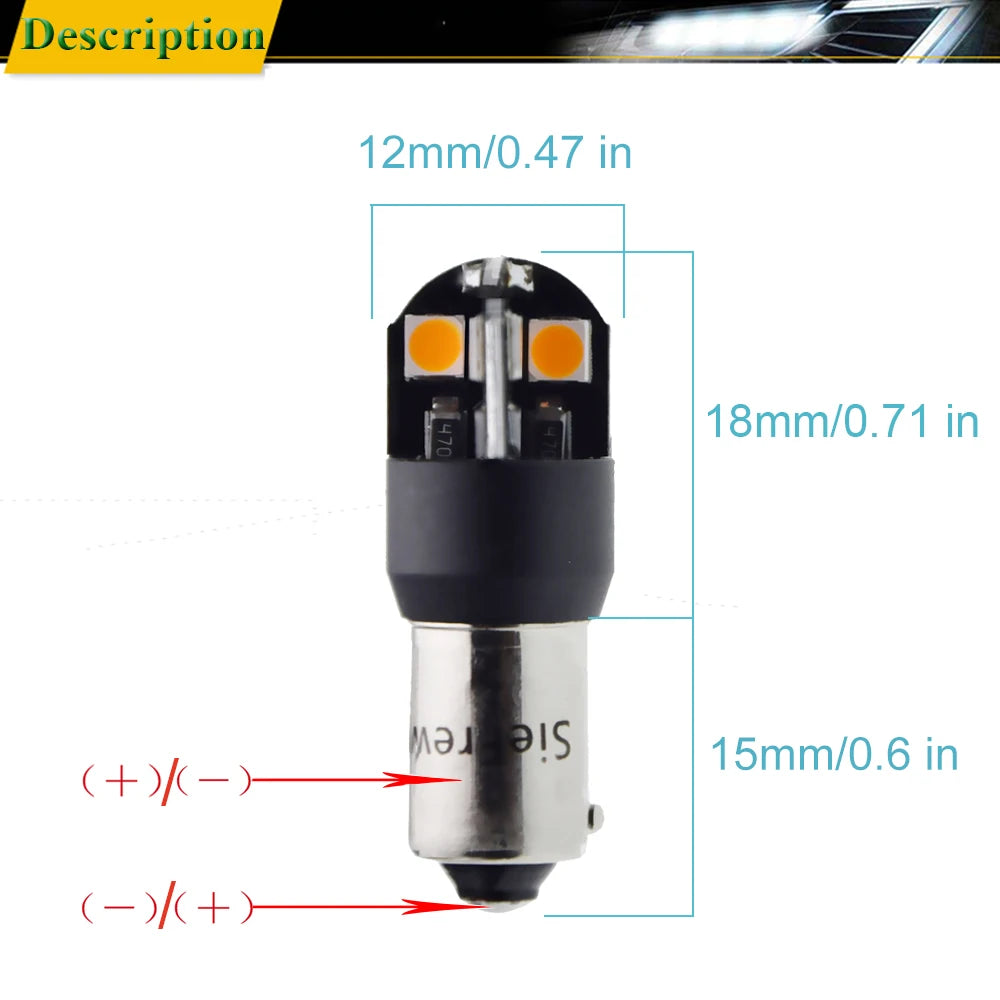 2x H21W BAY9S BA9S T4W T11 BAX9S H6W BAW9S HY21W LED Car Auto Backup Reverse Light Turn Bulb Side Lamp White Amber 6V 12V 24V AC