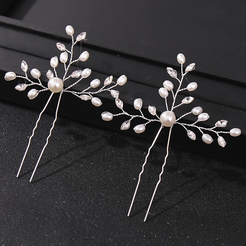 Fashion Crystal Pearl Rhinestone Hairpins Stick Hair Clip For Women Bridal Hair Accessories Party Wedding Hair Clips Jewelry