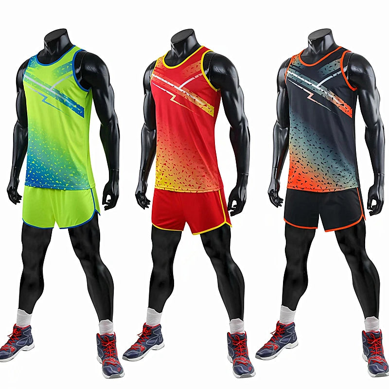 Men Women Camisetas Vest+Shorts Competition Running Set Track and field Sportswear Sprint Running Suit T-shirts Marathon Clothes