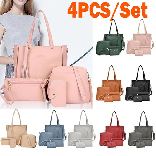 4pcs/set Handbag Messenger Bag Set Ladies Leather Bag Set Polyester Shoulder Bag 9 Colors