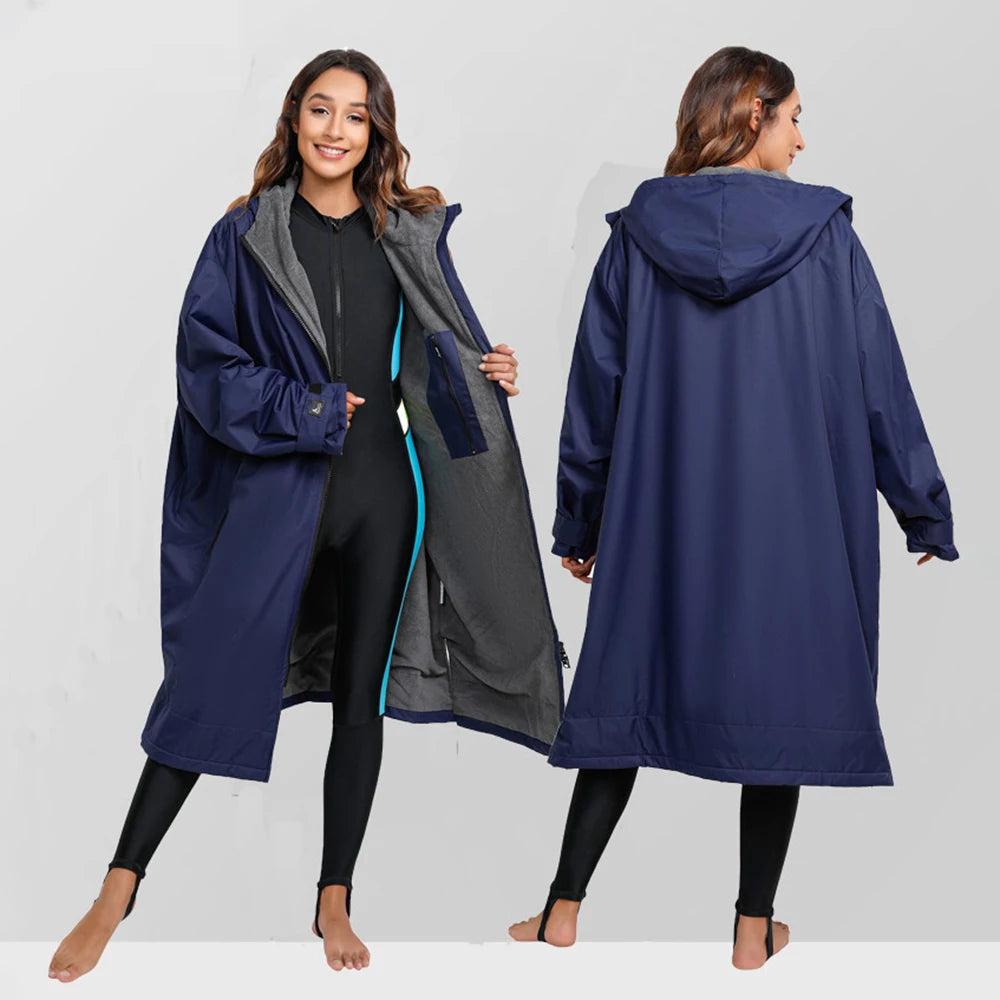 Waterproof Surf Changing Robe Outdoor Coat Lamb Wool Jacket Hooded Cloak Beach Surfing Pool Lining Anorak Raincoat Unisex