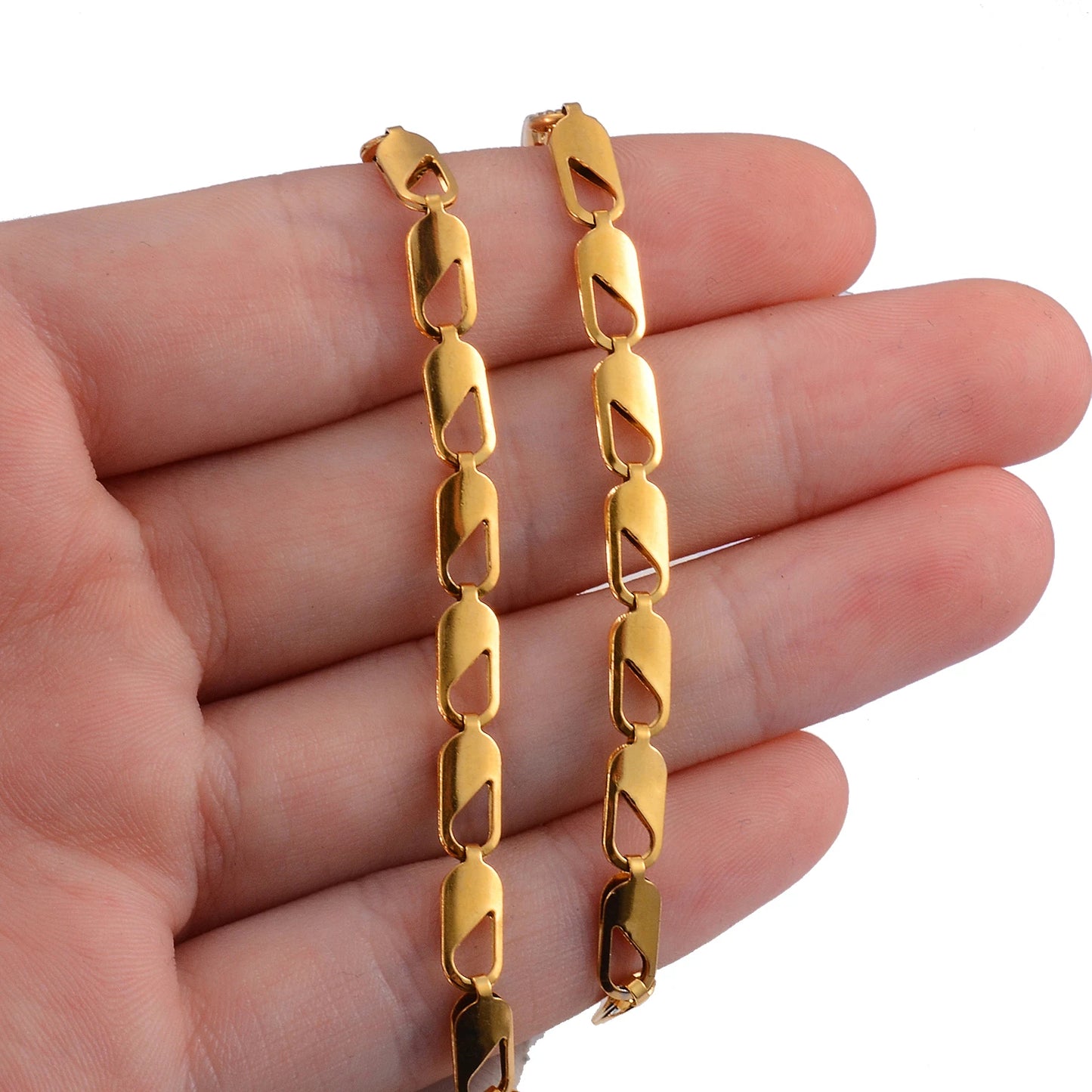 14 To 30 Inches Stainless Steel Gold Color  Hollow Rectangle Bead Lock Chain Necklace Personality Fashion Jewelry As A Gift