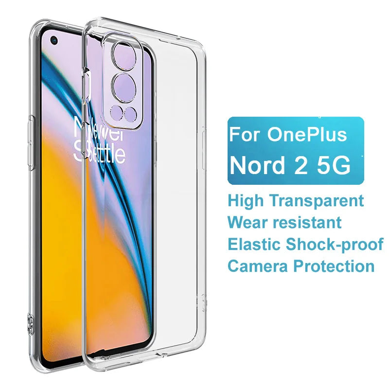 High Quality Clear Phone Case for Oneplus Nord 2 5G Soft TPU Transparent Lens Protective Back Cover Nord2 2021 Mens Fundas Coque