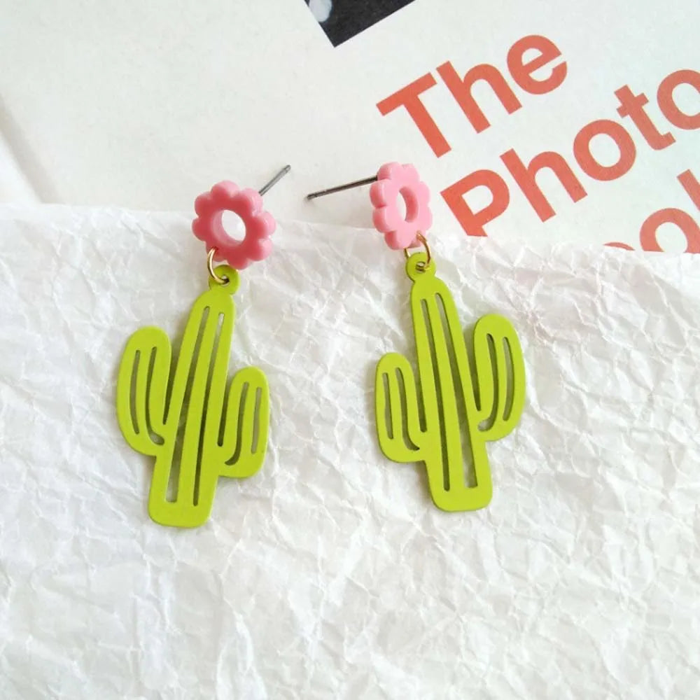 1 pair Cute Korean Cactus Pendant Earrings Women Long Dangle Statement Earrings Female Jewelry