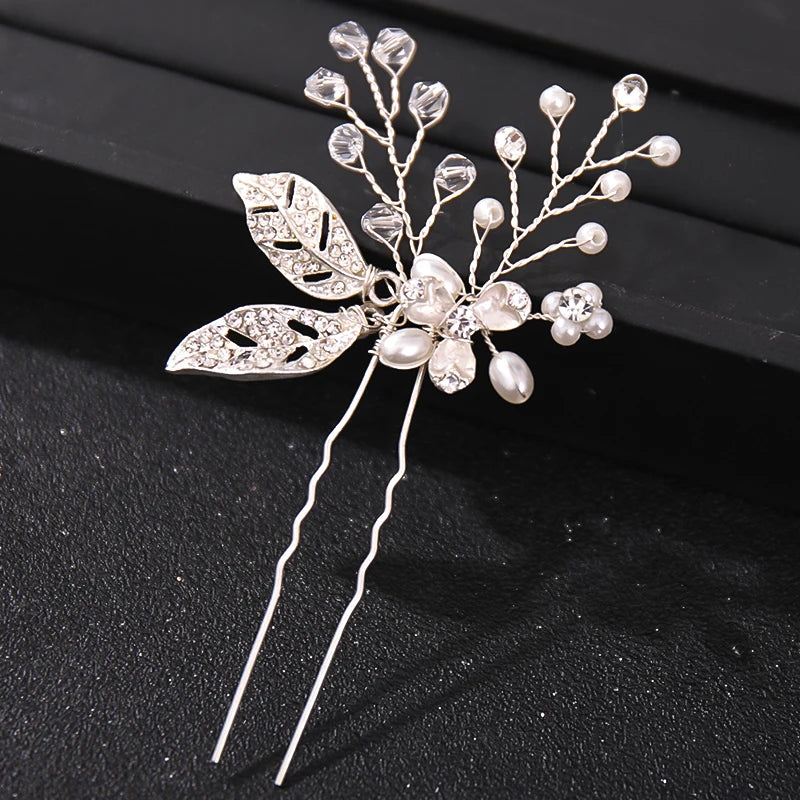 Fashion Crystal Pearl Rhinestone Hairpins Stick Hair Clip For Women Bridal Hair Accessories Party Wedding Hair Clips Jewelry