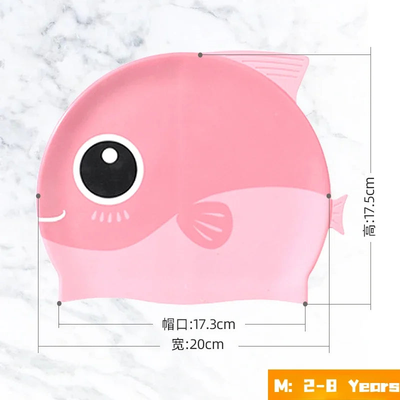 Cute Cartoon Fish Dino Silicone Swimming Cap for Children Protect Ears Swim Hat for Boys Girls Kids Swimming Pool Accessories