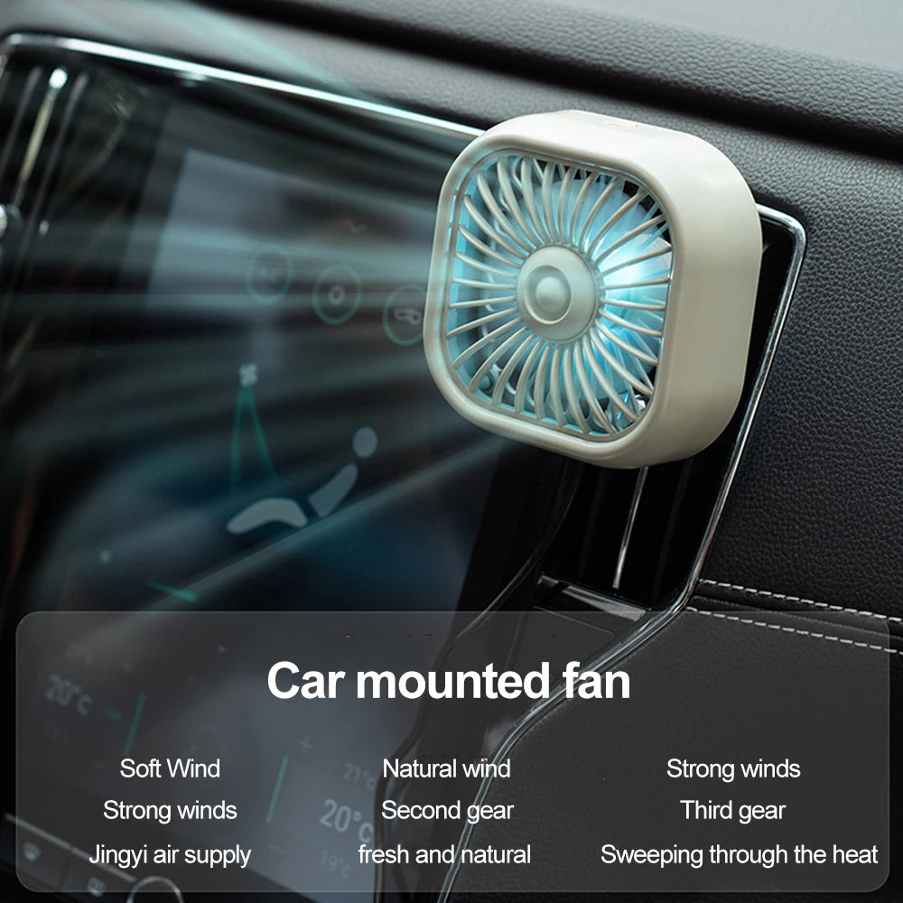 Car Mini Fan USB Charging Air Outlet Electric Fan LED Light Seven-blade Turbo Fan Car Electrical Appliances Supplies