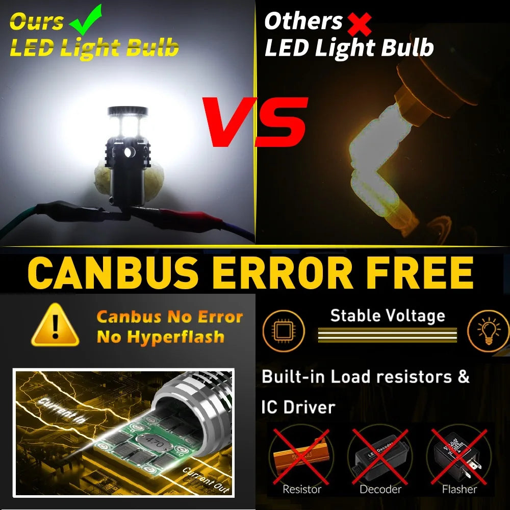 2x Led Lights P21W No Hyper Flash 1156 BA15S BAU15S PY21W T20 7440 Bulb Car Tuning Canbus Turn Signal Lamp Amber Error Free Leds