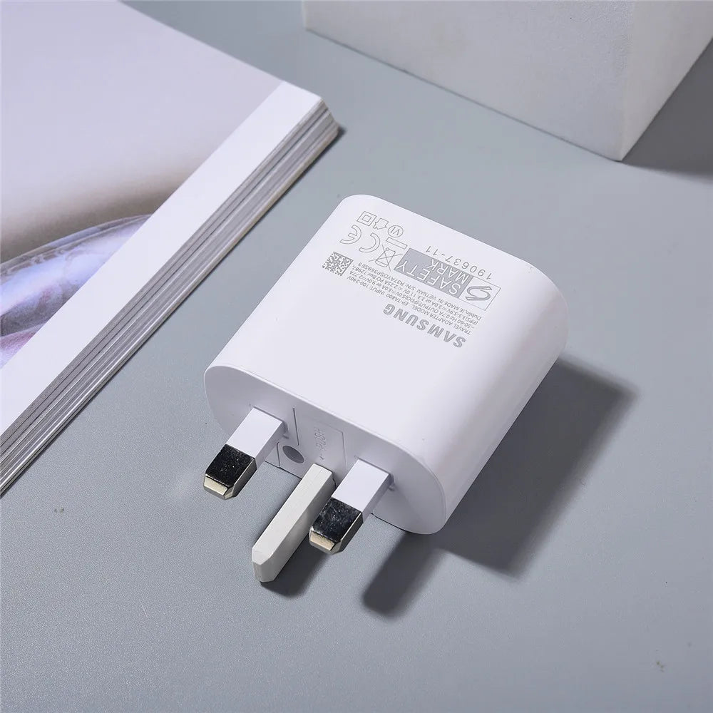 Samsung 25W UK Plug Super Fast Charger Usb Type C Cargador Cable For Galaxy Z Flip Fold 5 4 3 S24 S21 Note 20 10 Ultra A54 A70