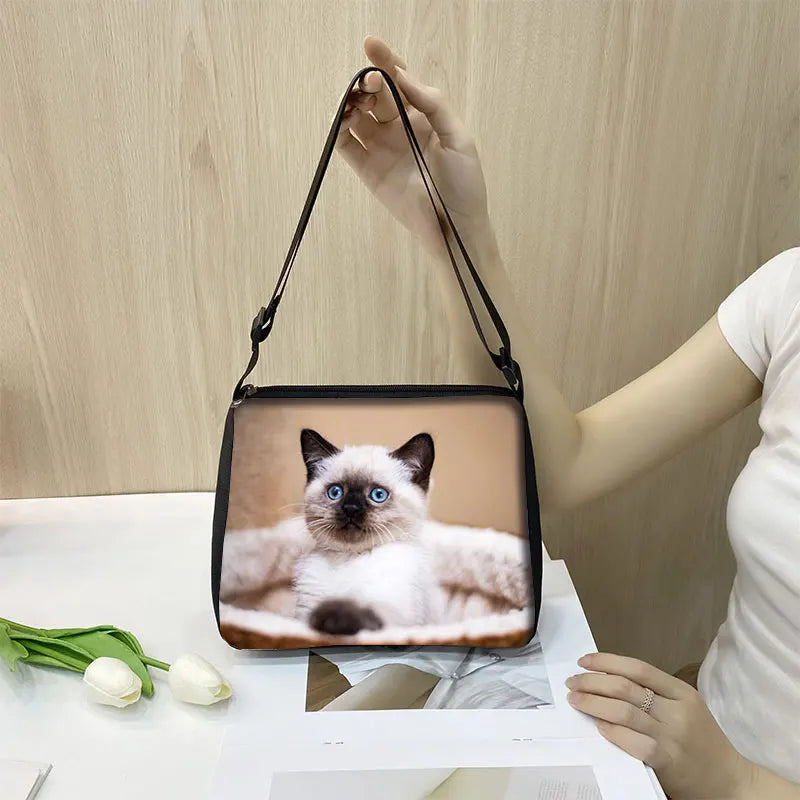 Cute Persian/Siamese Cat Handbags  for Travel Scottish British Cat Messenger Bag Kitten Shoulder Bag Crossbody Bag Phone Holder