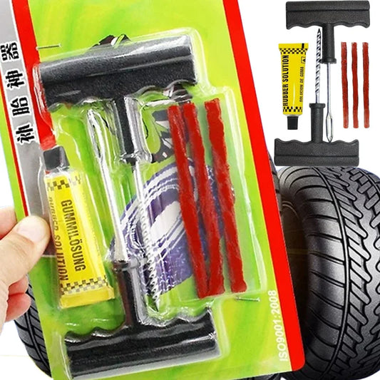 Car Tire Repair Tool Kit with Rubber Strips Tubeless Tyre Puncture Studding Plug Set Motorcycle Truck Vacuum Tire Repair Tool