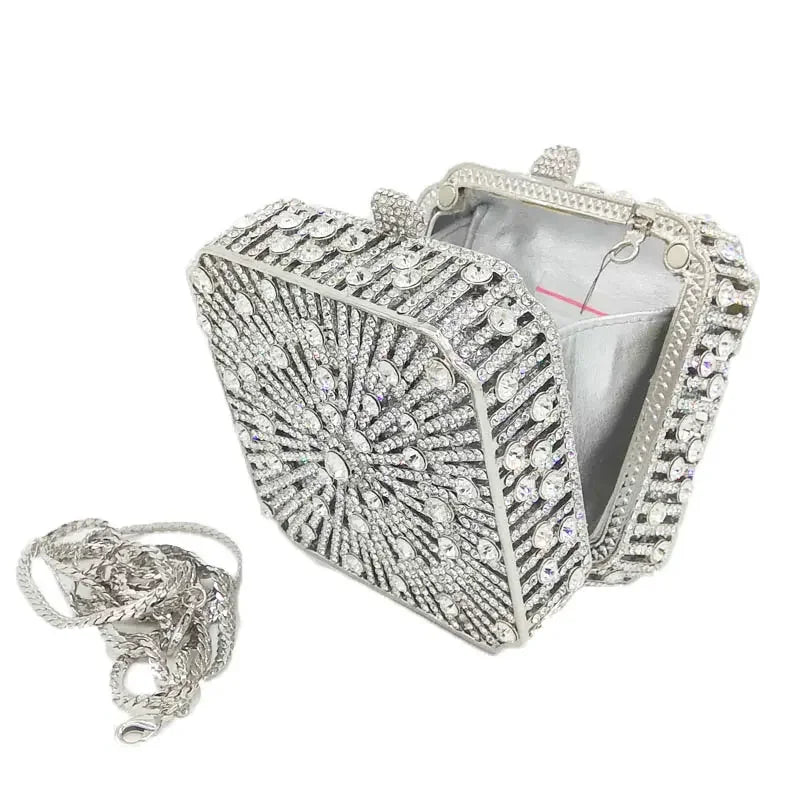 Boutique De FGG (in stock) Crystal Women Evening Clutch Bag Wedding Bridal Minaudiere Box Rhinestone Handbags and Purses