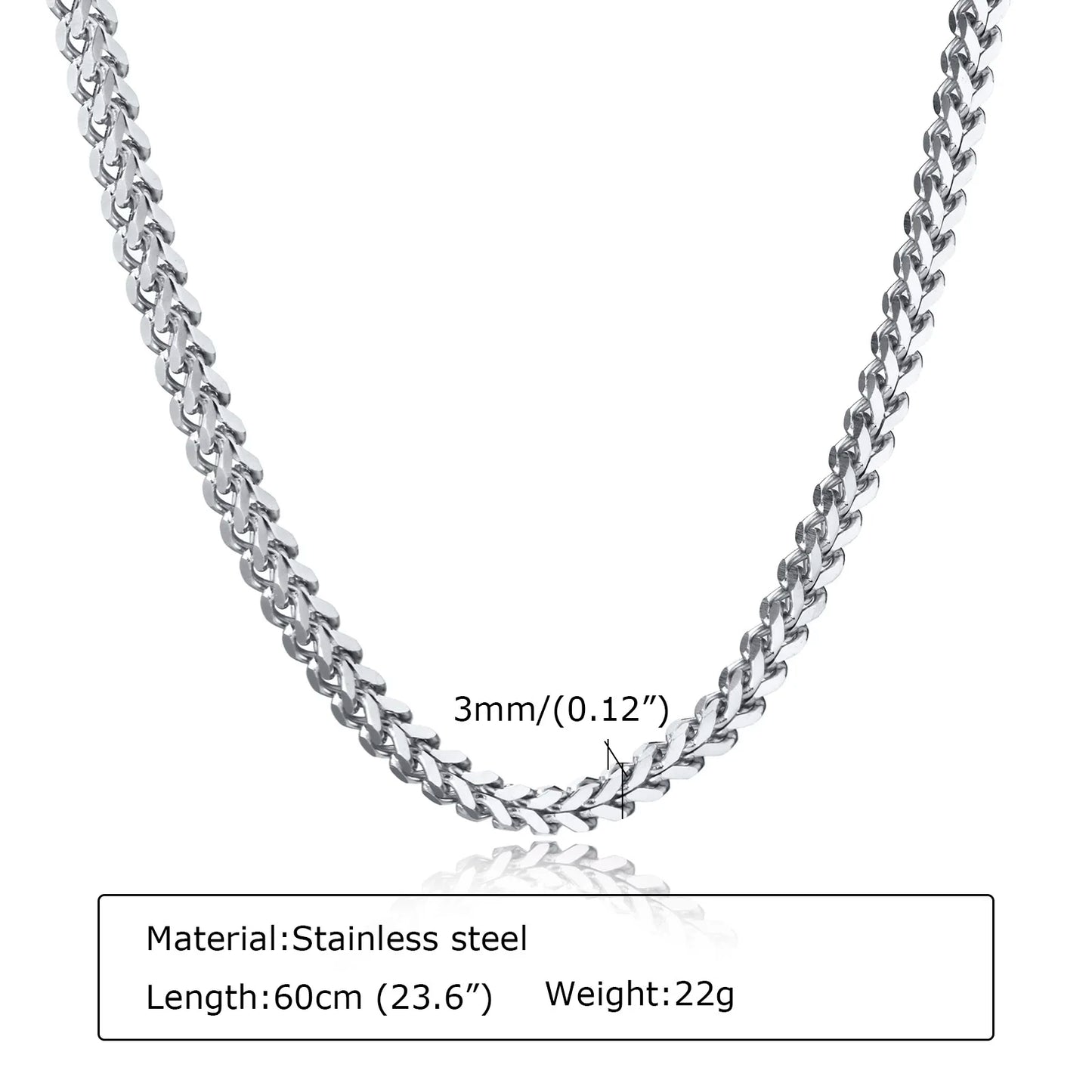 Vnox 3mm Franco Chain Necklaces for Men, Never Fade Stainless Steel Foxtail Chain, Cubic Double Layered Cuban Geometric Chain