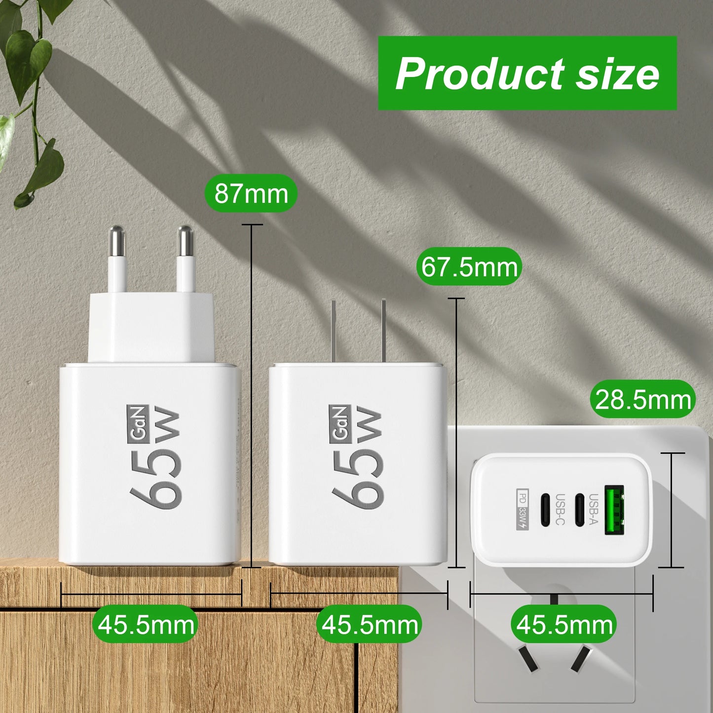 65W GaN USB Fast Charging Type C PD Charger Quick Charger 3.0 Mobile Phone Power Adapter For iPhone 14 13 Xiaomi Samsung Oneplus