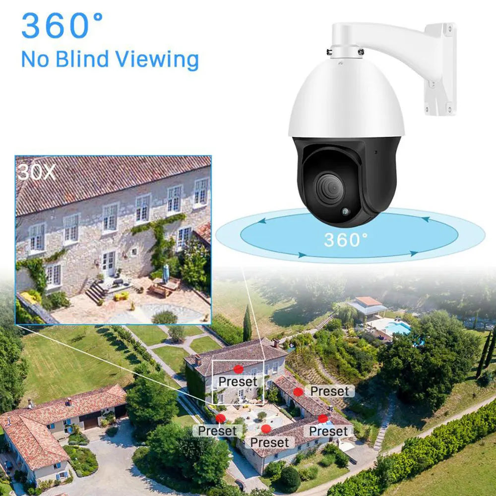 8MP 4K PTZ 30X Zoom Auto Focus Outdoor PTZ Speed Dome Camera Audio POE H.265 Surveillance CCTV NVR Hikvision Compatible