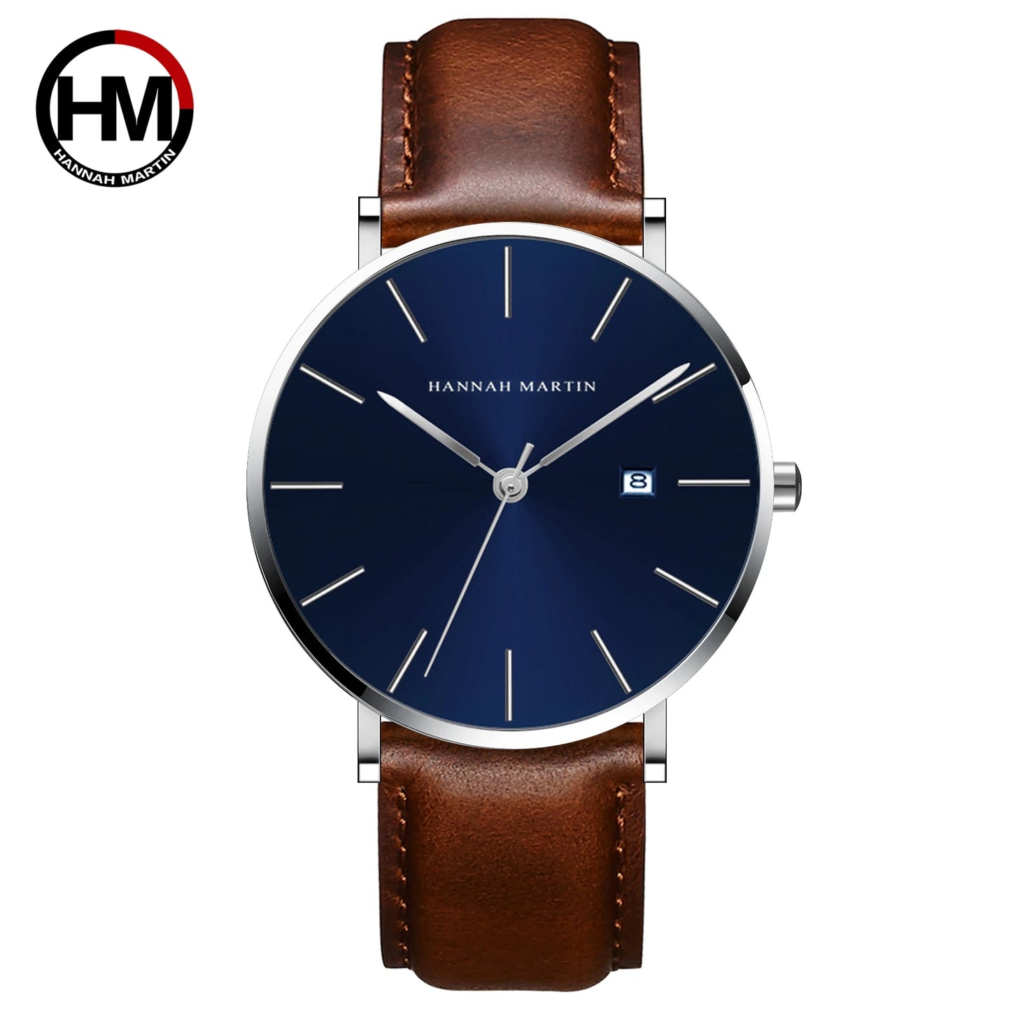 Dropshipping Japan Movement Men Wristwatches Hannah Martin Top Luxury Brand Dark Blue Face Casual Leather Wrist Watches For Men