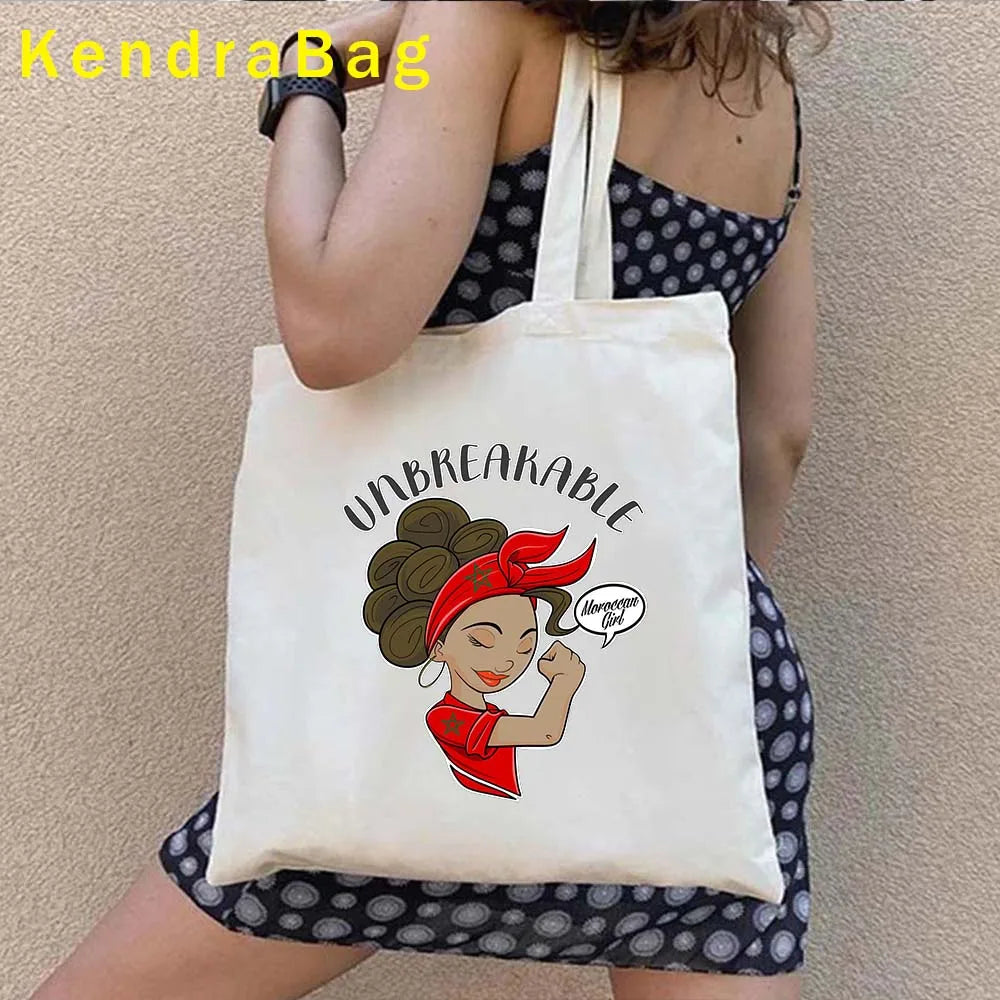 Casablanca Morocco Map Flag Travel Souvenir Moroccan Girl Love Heart Shoulder Canvas Totes Bag Harajuku Shopping Cotton Handbags