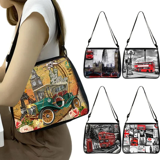 Beautiful Scenery Eiffel Tower / London Landscape Pattern Handbag Women Fashion Underarm Bags For Travel Shoulder Bag Gift