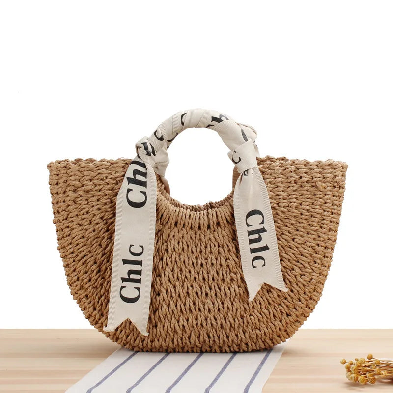 Women Summer Woven Beach Top-Handle Handbag Large Vacation Travel Straw Crossbody Bags Handmade Lady Small Elegant Tote Clutch