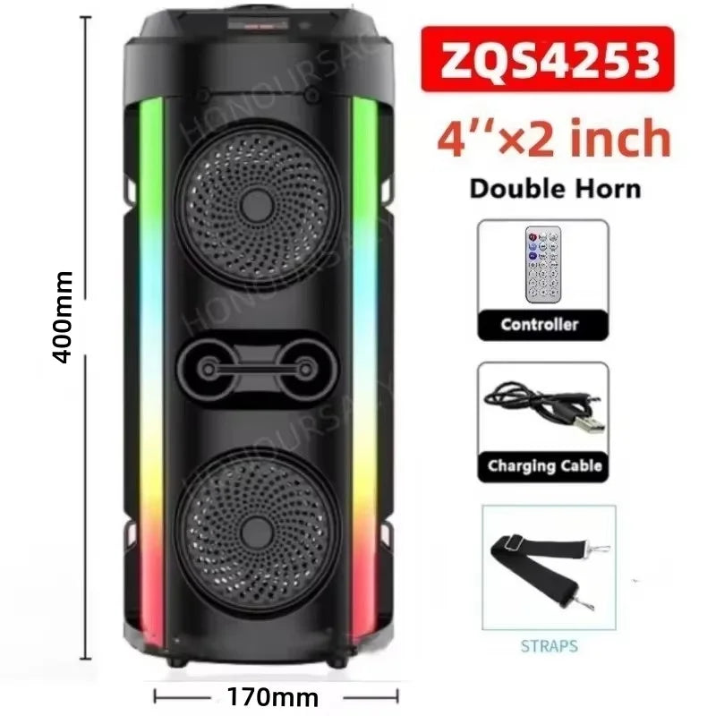 Karaoke Sound Box Caixa De Som 3000W P.M.P.O RGB Color Party DJ Sound Box Outdoor Portable Dual Horn Stereo Subwoofer FM/TWS/US