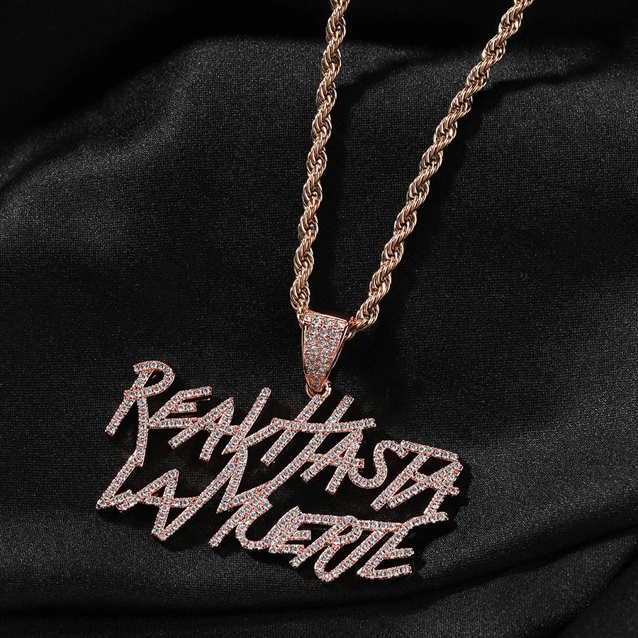 Signature Real Hasta La Muerte Pendant Necklace Two Row Letters Hip Hop Iced Out 5A CZ Capital Initial Anuel AA's Iconic Style